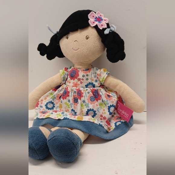 Bonikka Flower Lilac Rag DollFloral Dress Plush Doll with Black Hair Tikiri Toys - Picture 3 of 14